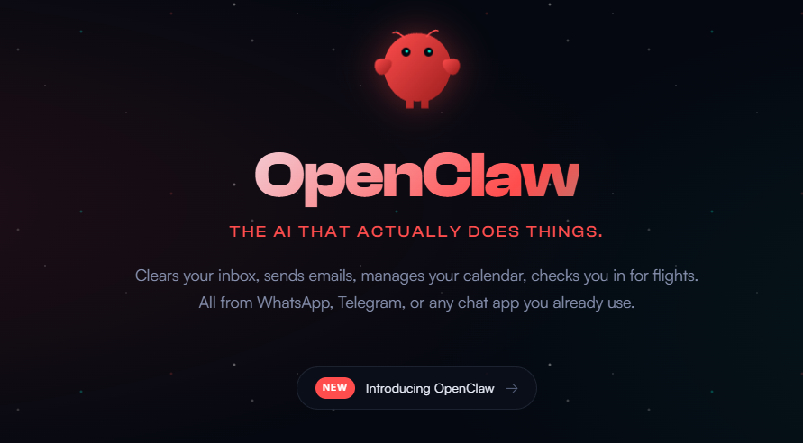 OpenClaw AI Agent interface showing the iconic lobster mascot